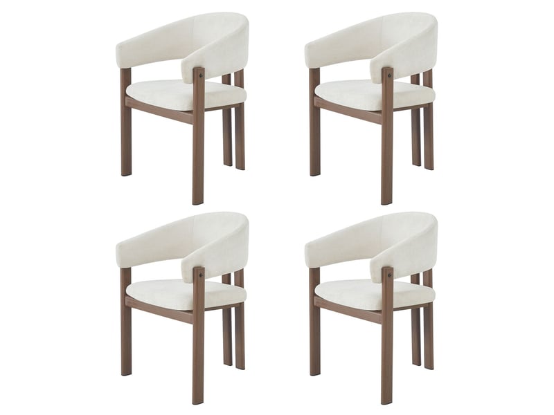  Fauteuil de salle à manger ensemble de 4 siège en tissu lin respirant structure en métal aspect bois assise respirante coloris noyer style moderne  - Conforama A