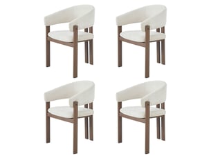 Fauteuil de salle à manger ensemble de 4 siège en tissu lin respirant structure en métal aspect bois assise respirante coloris noyer style moderne