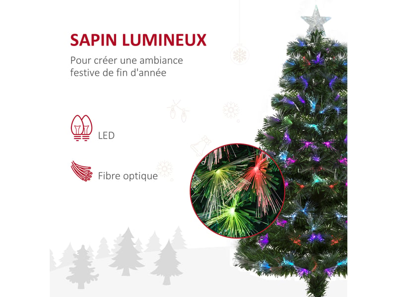  Sapin de noël artificiel arbre de noël lumineux 120cm en fibre optique deco noël lumière à variation de couleurs 130 led vert  - Conforama E