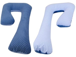 Coussin de maternité, grossesseallaitement, minky et coton, forme en 7 bleu à crreaux   bleu