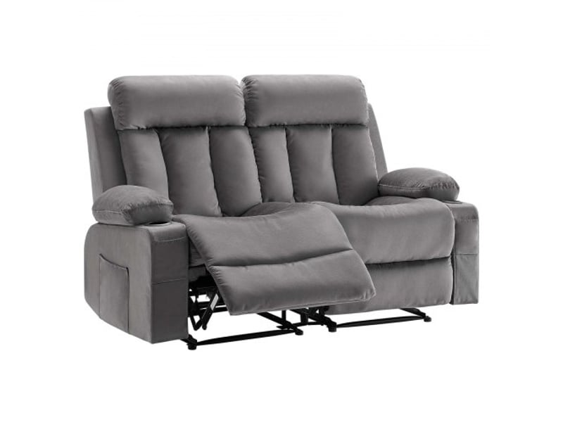 Canapé inclinable électrique 2 places, causeuse inclinable avec chauffage et massage, en velours doux, avec ports usb, porte-gobelets et poches latérales, pour chambre salon appartement, gris  - Conforama A