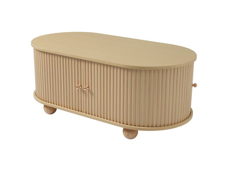  Table basse ovale en mdf avec portes coulissantes et rangement,bois clair table basse bois clair - Conforama E