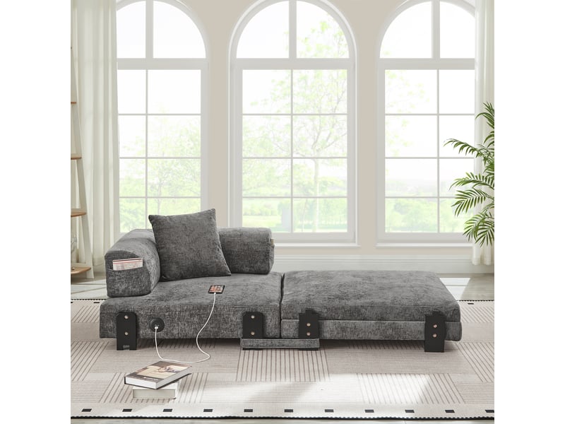  Canapé convertible, canapé-lit — gris foncé, port usb, avec accoudoirs  - Conforama D
