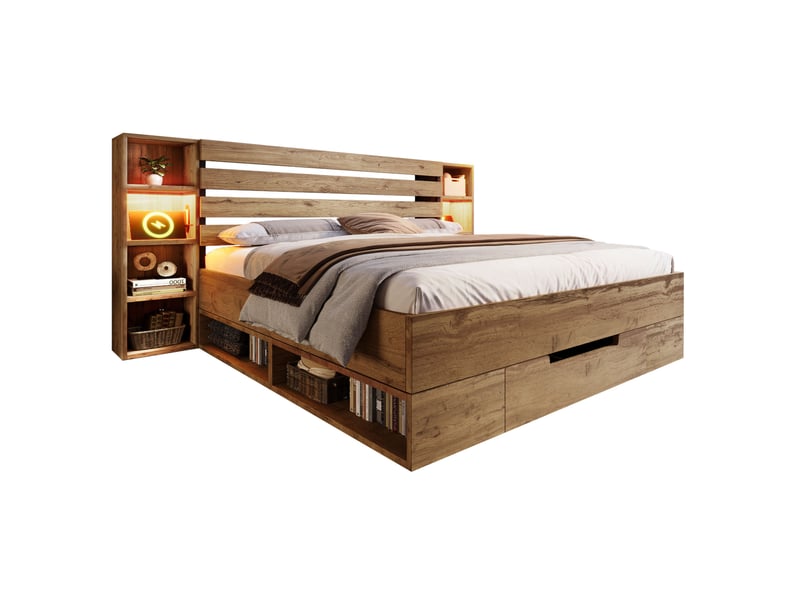  Lit coffre 160x200 avec rangement, led et ports usb-c evryae  - Conforama A