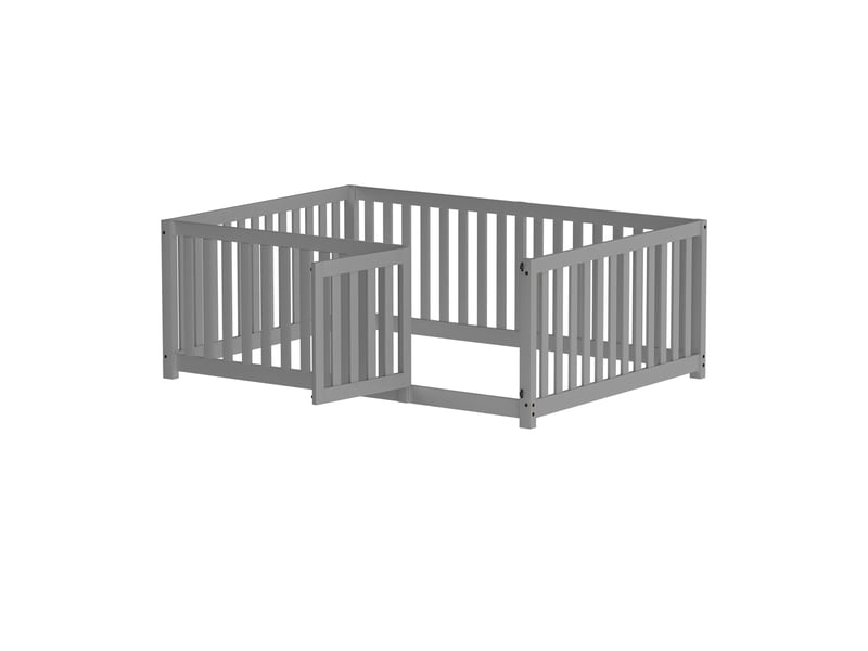 Lit enfant 140x200 cm, lit au sol, garde-corps, style minimaliste, bois gris, sans sommier ni matelas - Conforama A