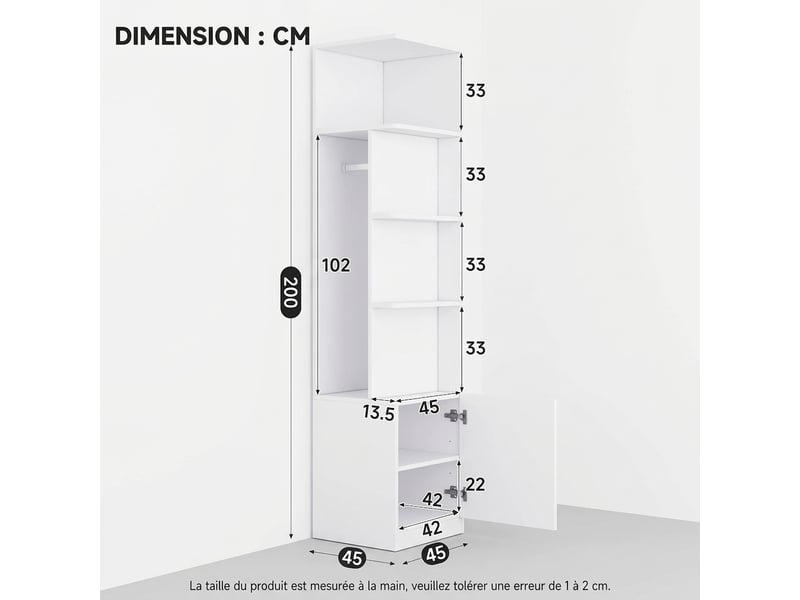 Armoire 3 portes 120x50x200 cm blanche et bois avec 2 penderies - Conforama R