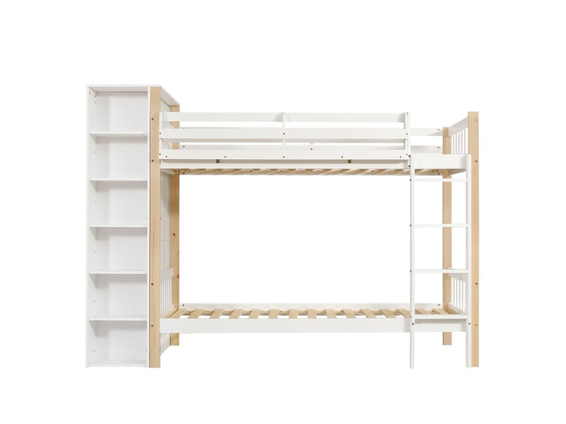  Lit superposé90x200cm - avec armoire et escalier de rangement blanc - lit superposé enfant - garde-corps sécurité - avec échelle  - Conforama A