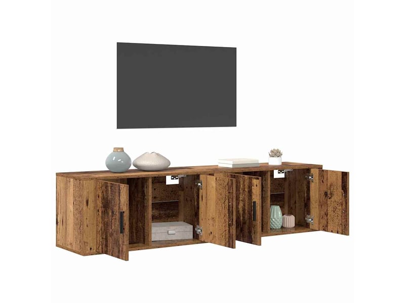  Ensemble de meuble tv - banc tv - meuble de rangement mural 2 pcs bois ancien bois d'ingénierie  - Conforama C