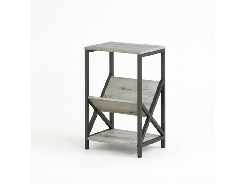  Bout de canapé étroit 40x30x61 cm avec porte-revues en v, gris foncé  - Conforama A