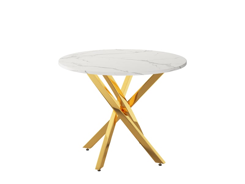  Table à manger ronde,80x80x75 cm,pieds métal,mdf,effet marbre blanc et doré  - Conforama D