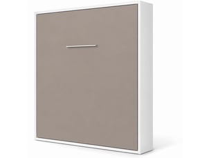 Lit escamotable vertical kola – seulement 34,5cm de profondeur, le confort d’un vrai lit-140x200-cadre blanc-façade taupe