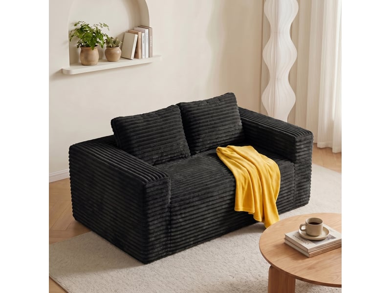  Canapé 2 places 160x88x58 cm – noir – sans assemblage, assise profonde en velours côtelé pour petit espace  - Conforama B