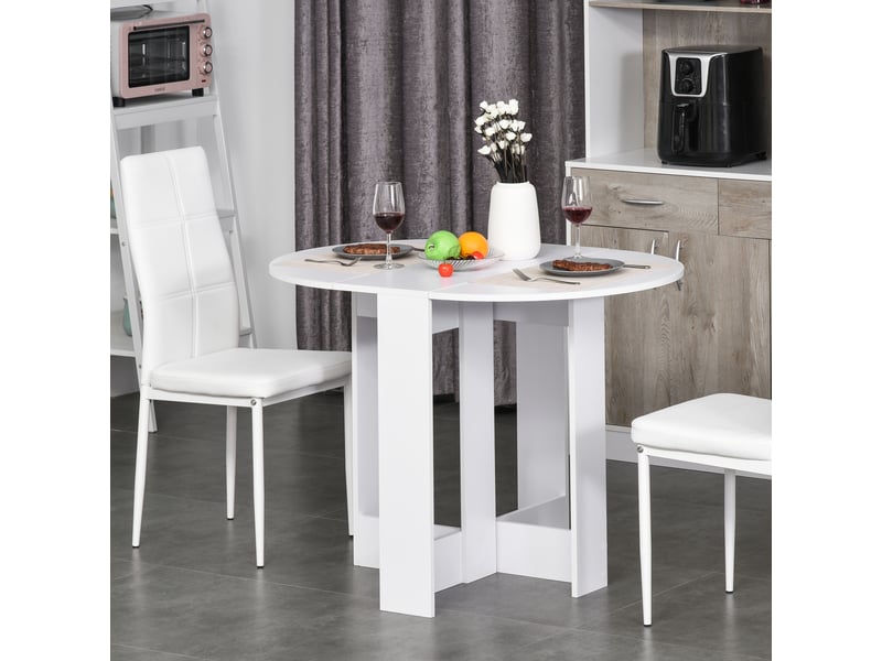  Table de salle à manger pliante avec 2 abattants, extensible, en bois, idéale pour la cuisine et le salon, gain de place, 104 x 76 x 73,7 cm, blanche  - Conforama D