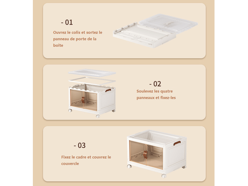  Rangement plastique pliable 3 couches avec roulettes, porte magnétique – boîte de rangement pour chambre à coucher  - Conforama D