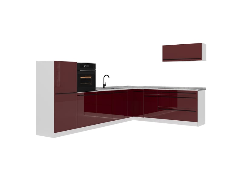 Vicco cuisine en angle, rouge brillantblanc, 327 x cm plan de travail marbre - Conforama A