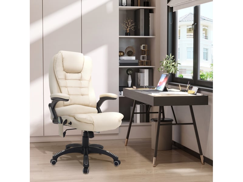  Fauteuil de bureau beige avec massage vibrant 6 points, chaleur et hauteur réglable pour travailler confortablement  - Conforama B
