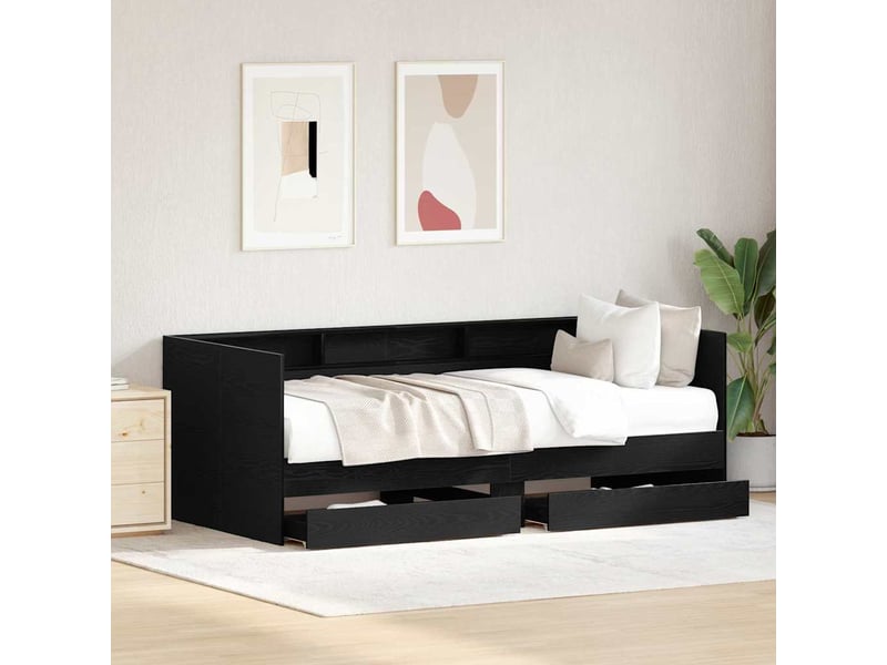  Lit simple- lit adulte -  lit d'appoint chêne noir 100 x 200 cm bois d'ingénierie  - Conforama B