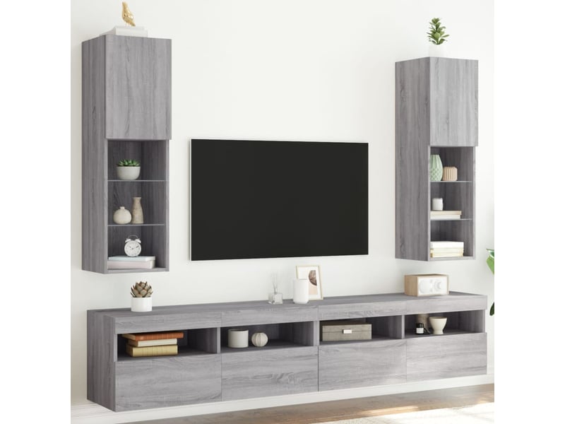  Lot de 2 meuble tv avec lumières led sonoma gris 30,5x30x102 cm  - Conforama C