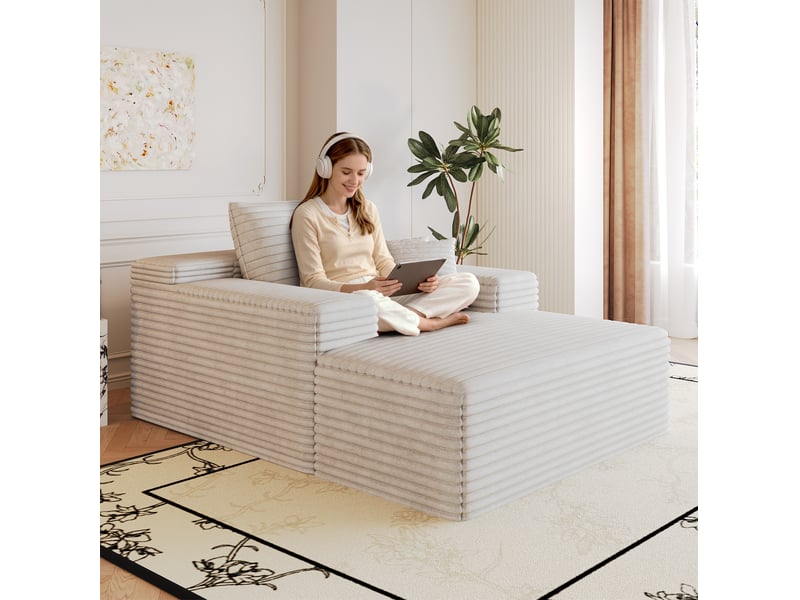  Méridienne 1 place compressée en velours côtelé blanc, assise profonde  - Conforama D