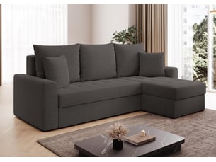 Canapé d'angle réversible convertible <strong>AX LIVING </strong> <strong>Karaman</strong> 4 places Velours gris avec coffre de rangement