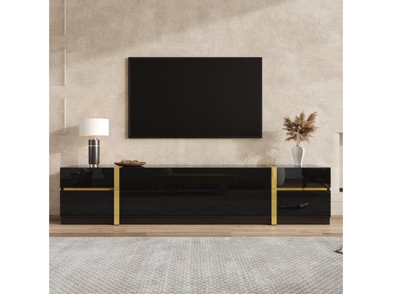 Meuble tv 180x40x38 cm avec 4 tiroirs et 2 portes mdf et panneau de particules noir - Conforama B