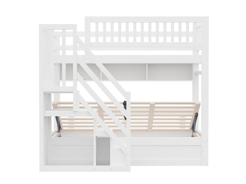 Lit superposé 90 × 200 cm – avec escalier de rangement – avec étagères – avec éclairage led – avec prise électrique – blanc (matelas non inclus) - Conforama W
