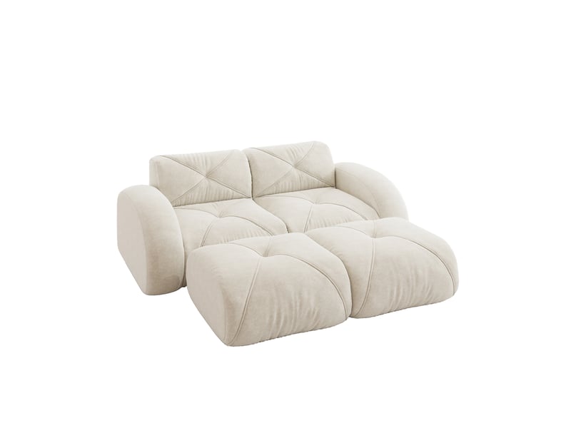 Canapé modulaire 2 places sans cadre avec assise en mousse 32d et 2 poufs, en chenille, beige clair - Conforama A