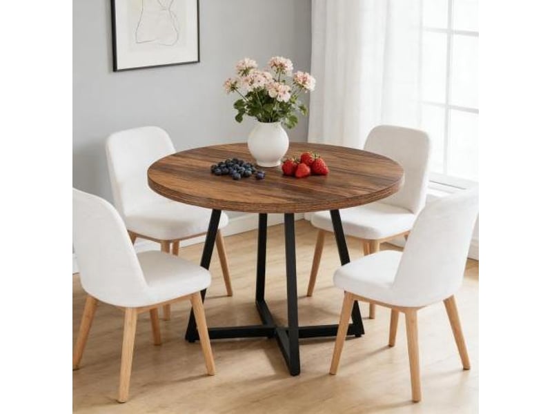 Table ronde industrielle ø80 cm en mdf effet bois et métal noir - Conforama B