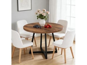 Table ronde industrielle ø80 cm en mdf effet bois et métal noir