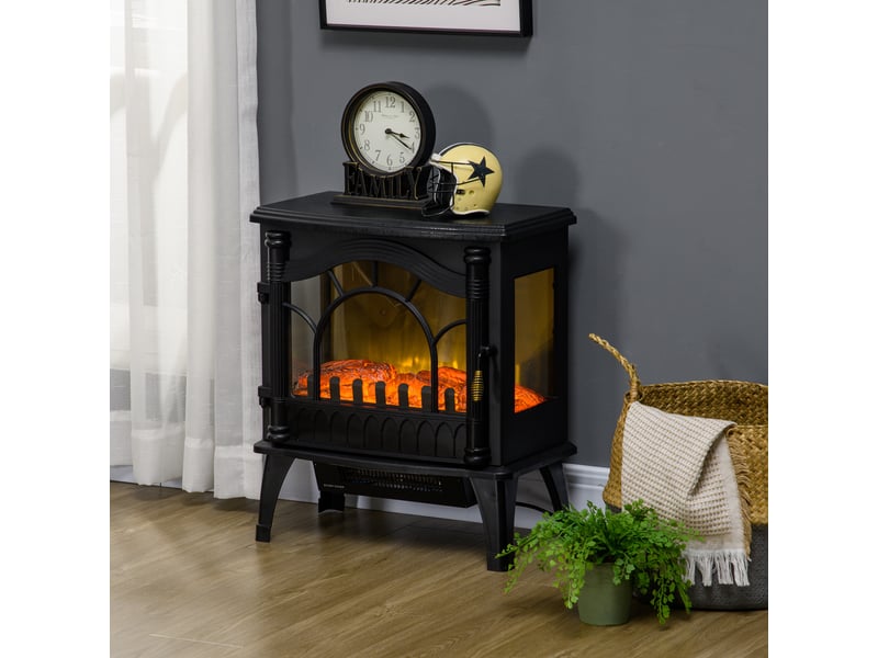  Cheminée électrique 1000 w2000 w avec température réglable et protection contre la surchauffe, 55 x 31 x 58 cm, noire  - Conforama C