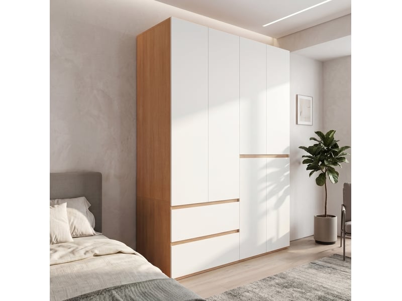  Armoire 180x50x200 cm à 6 portes, 2 tringles, 5 tiroirs blanc, grand rangement de vêtements, dressing, déco chambre  - Conforama E