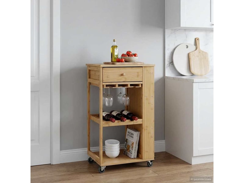  Desserte de cuisine, chariot de rangement avec roues naturel 47,5x36x83 cm bambou  - Conforama B