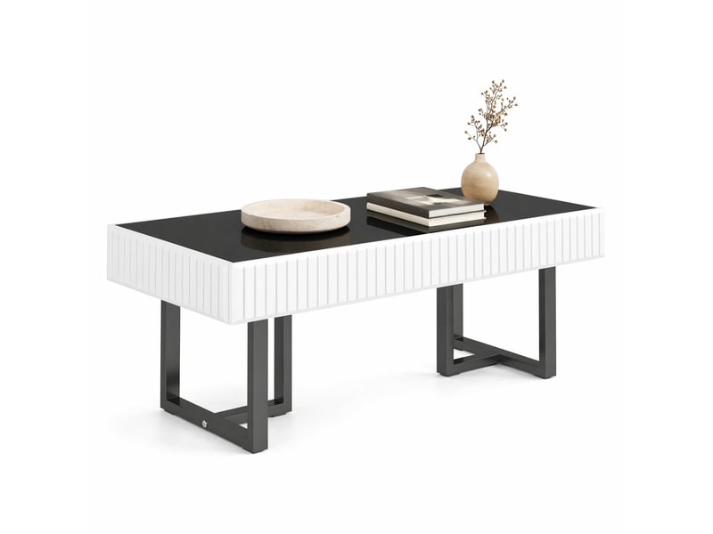 Table basse 110x50,5x41 cm, plateau noir brillant, noir et blanc - Conforama A