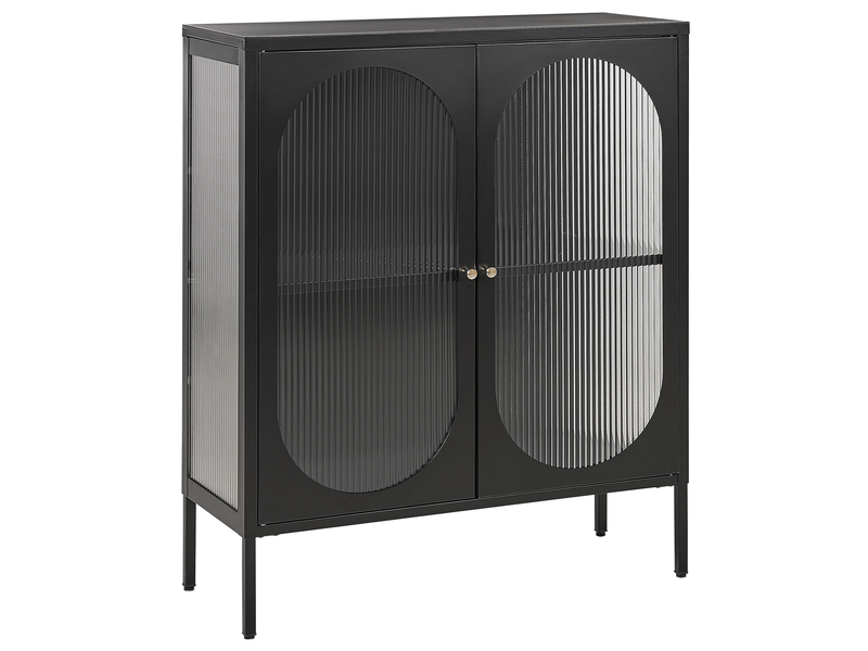  Buffet avec vitrine en verre sarre 90 cm métal noir  - Conforama A