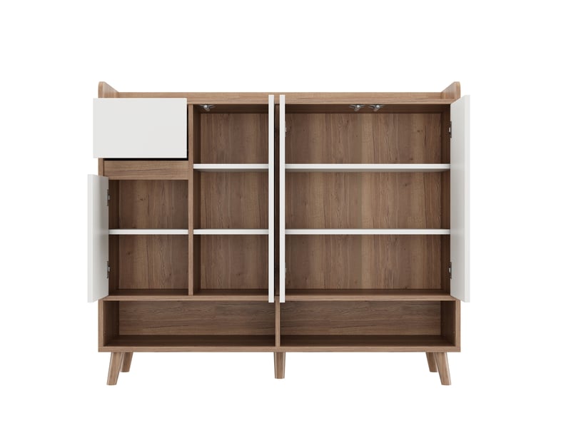  Buffet à chaussures oslo blanc bois 120x35x99 cm, 4 portes, tiroir &amp; étagère réglable, grand rangement  - Conforama D
