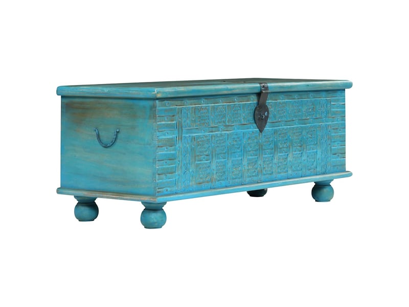  Coffre de rangement, boîte de rangement bois de manguier massif 100x40x41 cm bleu  - Conforama B