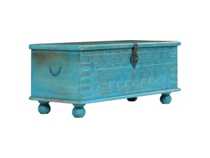 Coffre de rangement, boîte de rangement bois de manguier massif 100x40x41 cm bleu