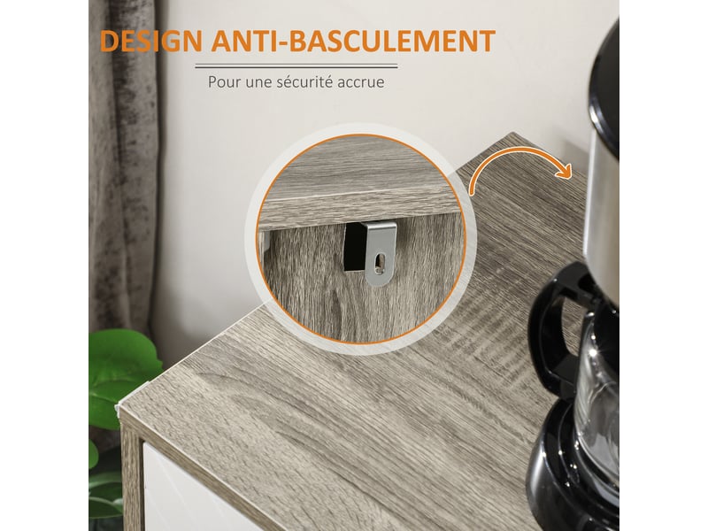  Buffet bas meuble de rangement 2 placards 4 portes motif chevrons réglables étagères 120 x 35 x 77,4 cm blanc et gris  - Conforama W