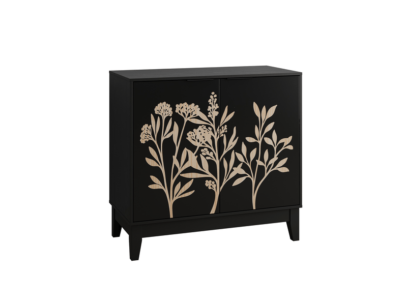  Buffet vintage 2 portes noir en mdf avec étagère réglable - 80 x 38 x 76 cm  - Conforama A