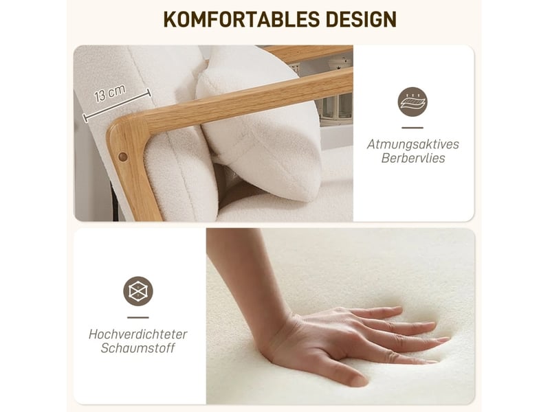  Fauteuil à bascule 82 x 64,5 x 99 cm blanc en bois, avec repose-pieds, dossier haut et accoudoirs pour salon  - Conforama D