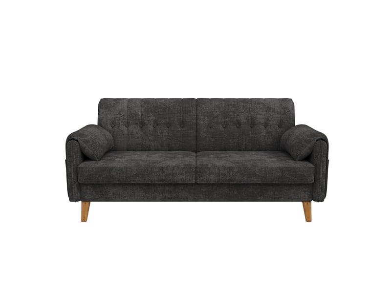 Canapé 2 places 161,5 x 79 x 83,5 cm, assise épaisse, dossier capitonné, 2 coussins, poches latérales, pieds bois massif, chenille, gris foncé OMNIGLINT TRADING LTD - Conforama A