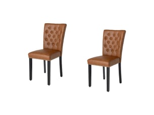 Lot de 2 chaises chesterfield regina caramel en cuir artificiel capitonné – clous argentés et pieds en bois d'hévéa noir