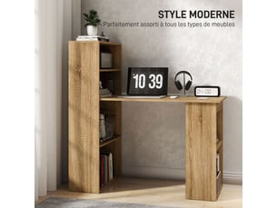 Bureau informatique avec étagère de rangement bureau d'angle adjacente bibliothèque multi-rangements chêne