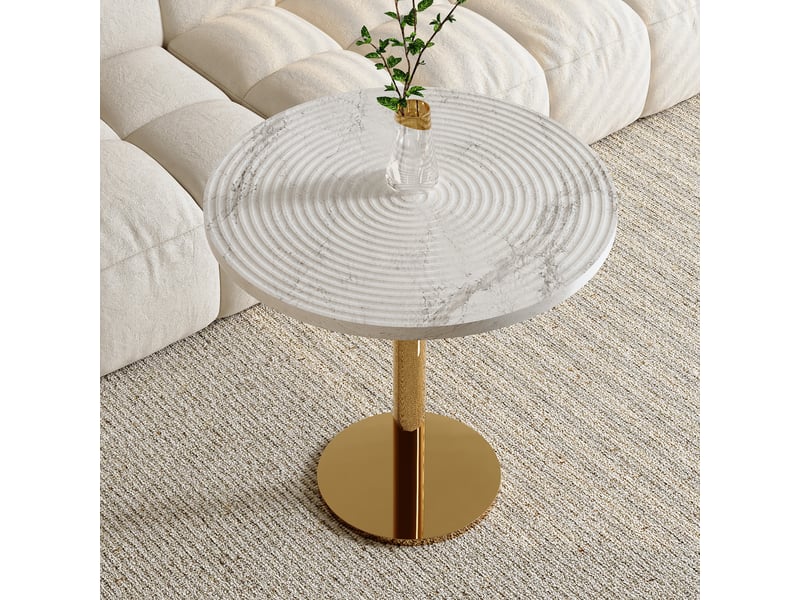  Table de salle à manger ronde 2 à 4 places - lpospi - plateau à motif cernes, mdf et métal doré blanc 80 cm  - Conforama B