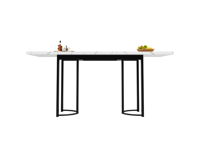  Table extensible (140)179,5x80x75,5 cm, cadre en métal, pour salon, design moderne, mdf et métal, noir et blanc  - Conforama C
