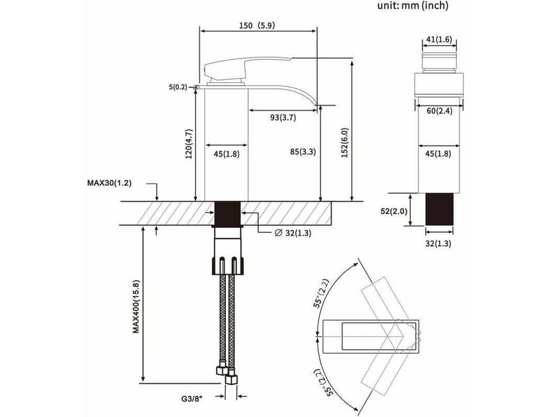  Noir robinet de lavabo en cascade mitigeur en laiton pour salle de bain design moderne  - Conforama E