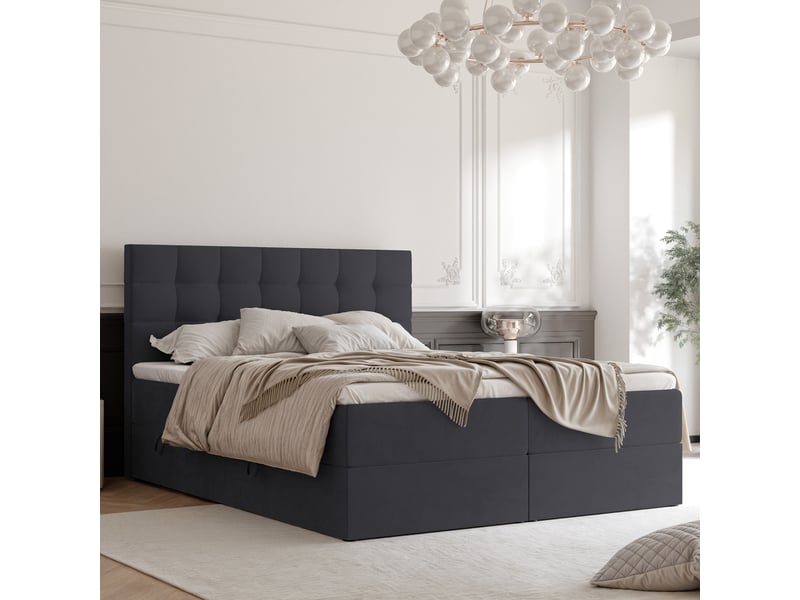 Lit adulte grand - 120x200 cm - matelas ressorts + surmatelas - coffre de rangement - velours doux hydrofuge gris foncé GRAND - Conforama B