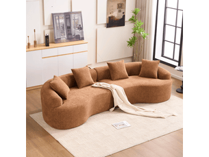 Canapé modulable 4 places incurvé en chenille caramel, compact, sans montage