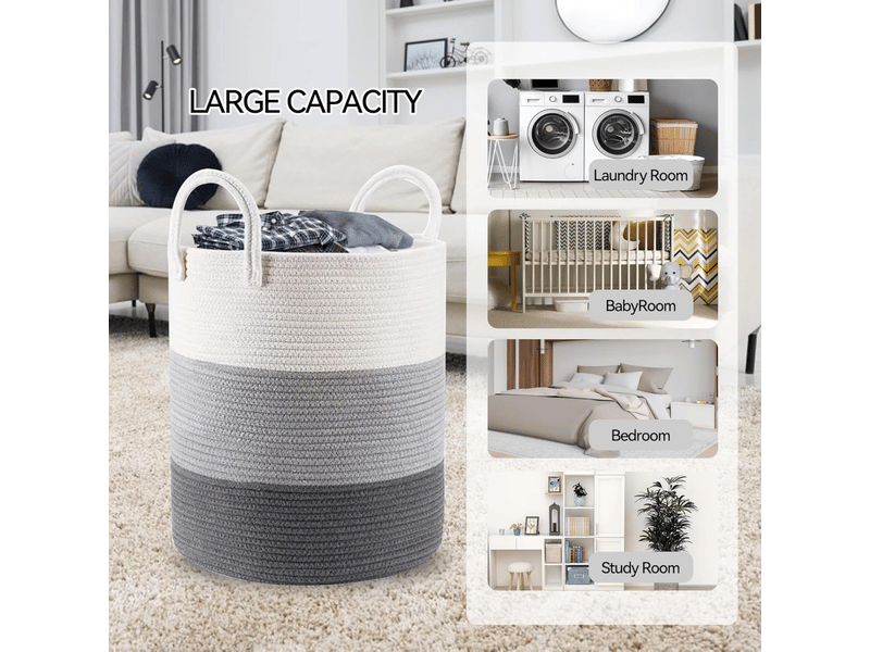 Panier à linge sale en coton tissé, panier de rangement bohème pour le linge, panier à linge de qualité supérieure avec anse, grand - Conforama D