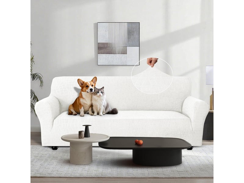  Housse de canapé imperméable 2 places avec accoudoirs crème 145-175cm  - Conforama C